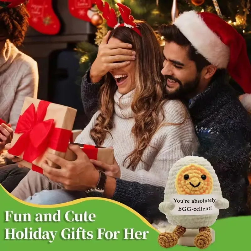 

Home Room Decoration Funny Crochet Egg Doll: Positive Energy Handmade Knitted Hug Pocket Egg with Card – Christmas Gift