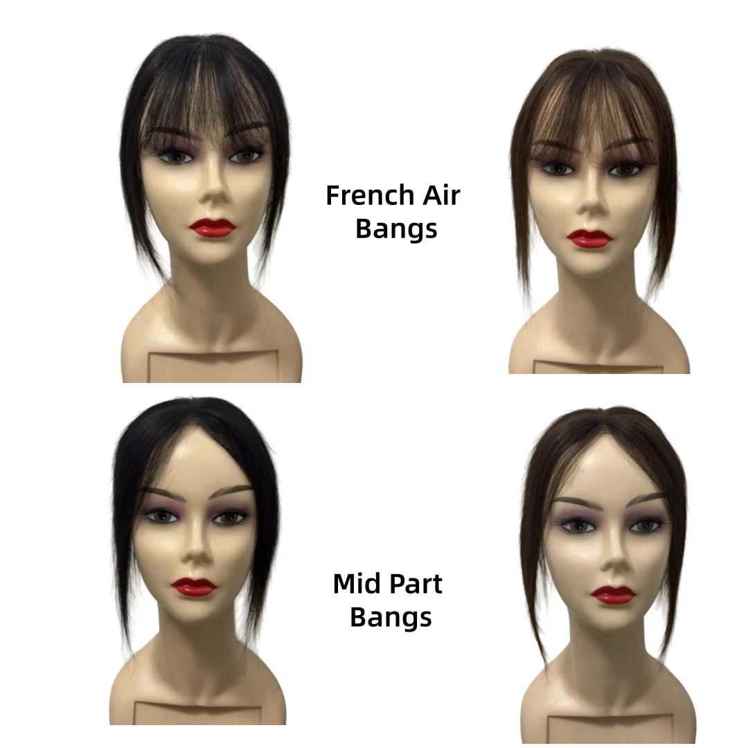 Magic Paste Human Hair Toppers for Women No-Clips Natural Bangs Fringe Invisible Hairpiece Seamless Cover Thinning Hair Loss
