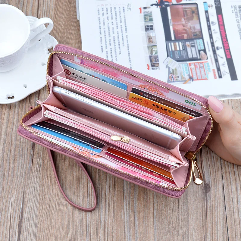 Portefeuilles longs de grande capacité pour femmes, sac pour téléphone portable, coeur d'amour évidé, porte-monnaie pour dames