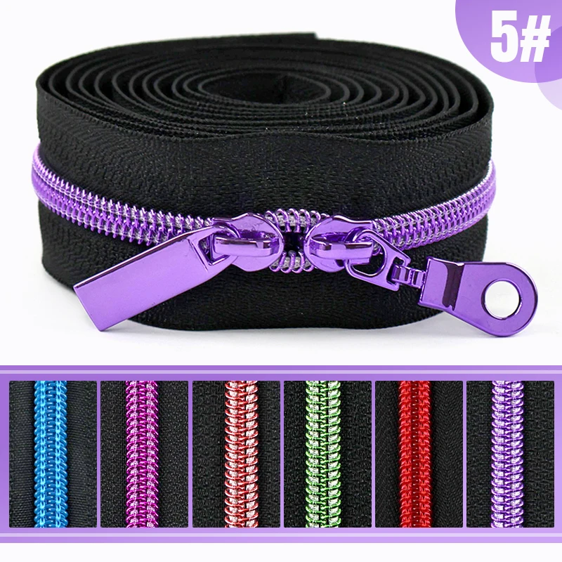 1-5M 5# Nylon Zippers Tape By The Meter with Zipper Puller Sewing Bag Clothing Zips Head Shoes Jacket Zip DIY Tailor Accessories