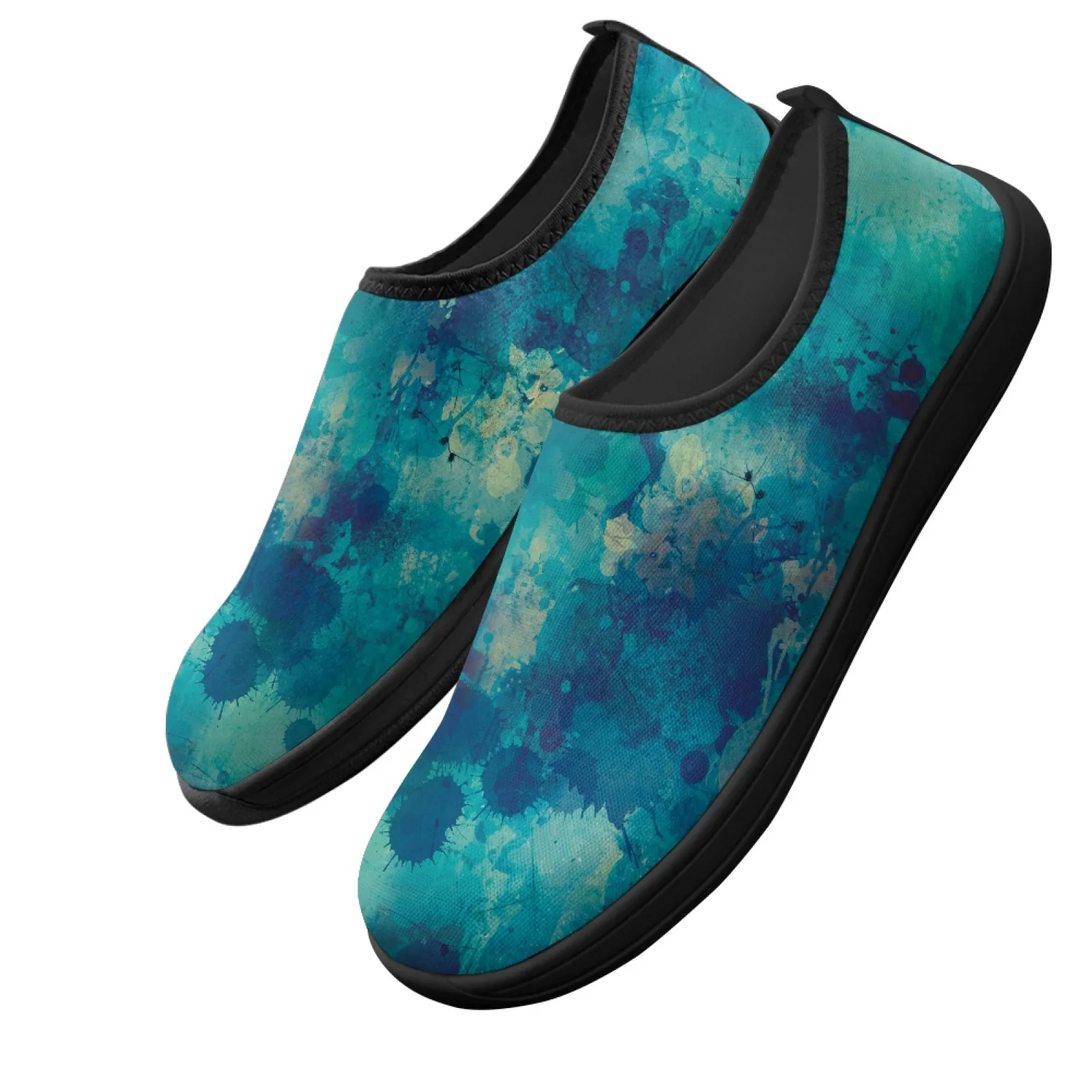 PENSTROLL Teal Watercolor Ink Walking Sneakers Zero Drop Walking Sneakers for Men Breathable Casual Shoes