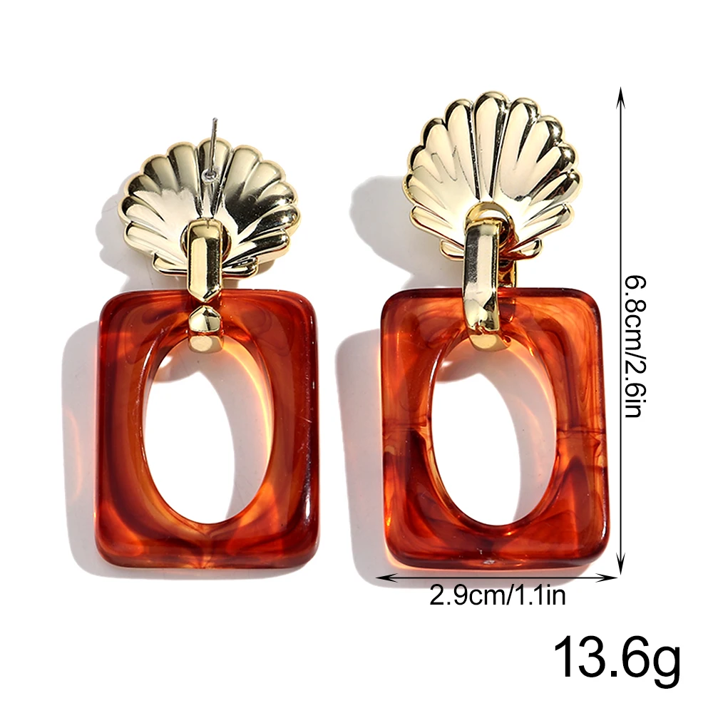 Trendy Acrylic Geometric Hollowed-out Pendant Earring for Women Vintage Gold Color Shell Dangle Earrings Women's Jewelry Gifts