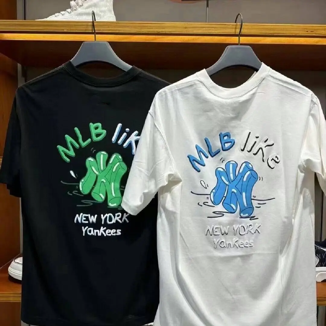 

Summer New N Yankees Jelly Printed Short Sleeve Men's and Women's Casual Cotton Crew Neck Retro Letter T-Shirt