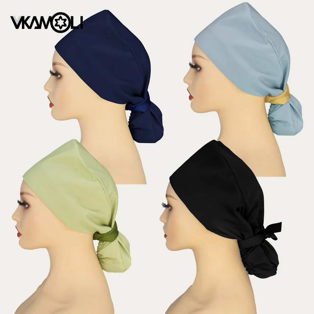 

Женская однотонная шапочка с длинными волосами и хвостиком, быстросохнущая хирургическая медицинская шапочка-скраб