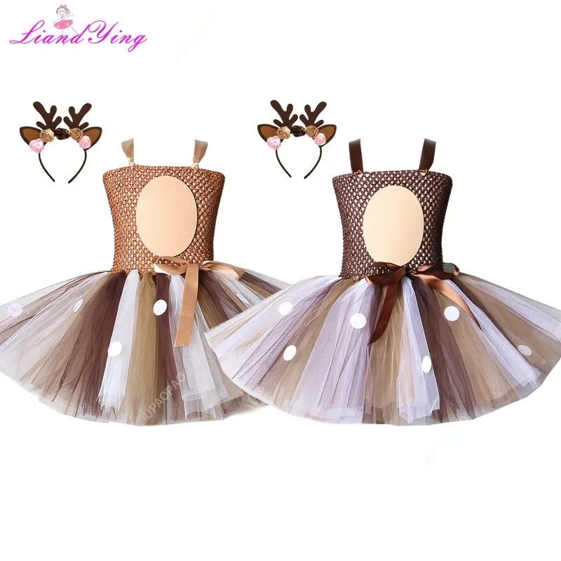 

Deer Costume for Girls Halloween Christmas Dress Reindeer Elk Cosplay Fancy Dress Up Kids Girl Birthday Party Clothes 1-12Y