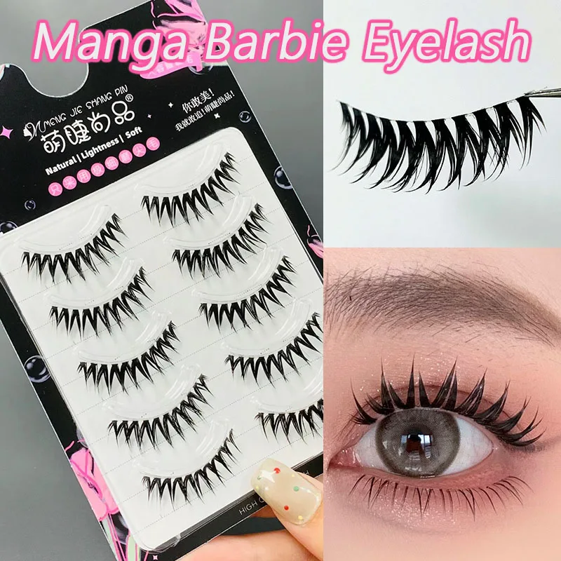 5 Pairs Thick Manga 3D Mink Eyelash Invisible Band False Eyelash Full Strip Reusable Natural Handmade Makeup False Eyelashes