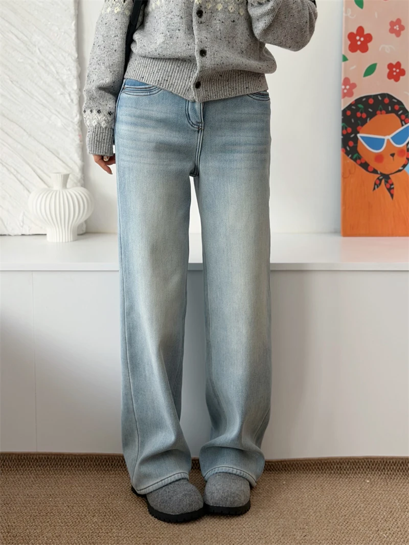 

Женские зимние джинсы MS.SUUPER Model 2.0 с широкими штанинами, утепленные флисом, с высокой талией, свободного кроя, винтажные, длинные брюки