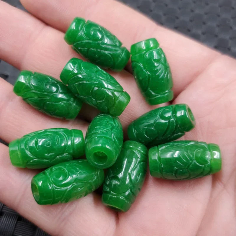 

5pc Natural A Green Jade Money Beads DIY Bracelet Bangle Charm Jadeite Jewellery Fashion Accessories Amulet Gifts for Women Men