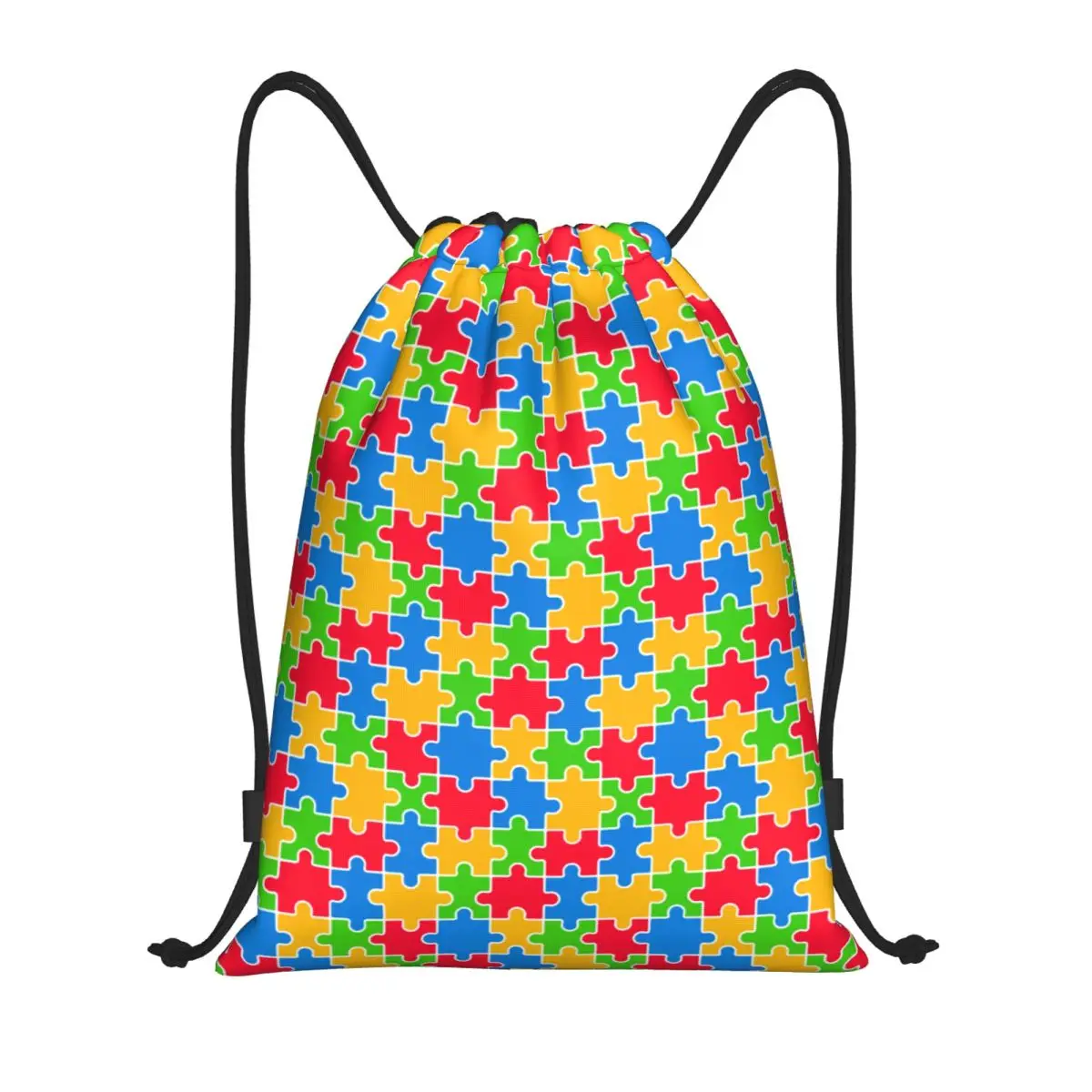 Colorful Puzzle Autism Awareness Drawstring Backpack Sports Gym Bag for Women Men Training Sackpack
