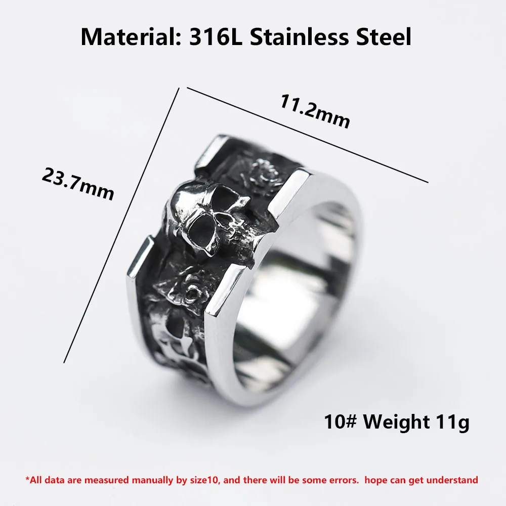 NEW Men\'s 316L stainless steel rings Vintage SKULL RING for teens punk fashion Jewelry Gift free shipping