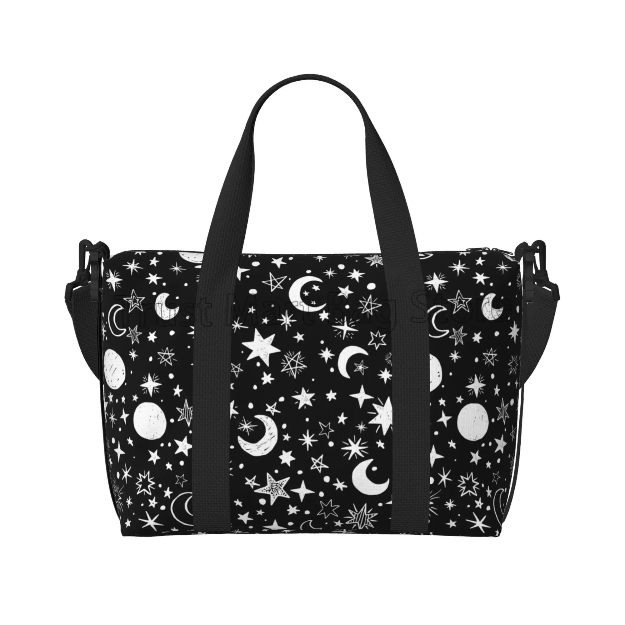 Borsone da viaggio con stelle e lune disegnate a mano borsone da viaggio Unisex Casual da allenamento borsa da viaggio portatile impermeabile borsa da notte Weekender