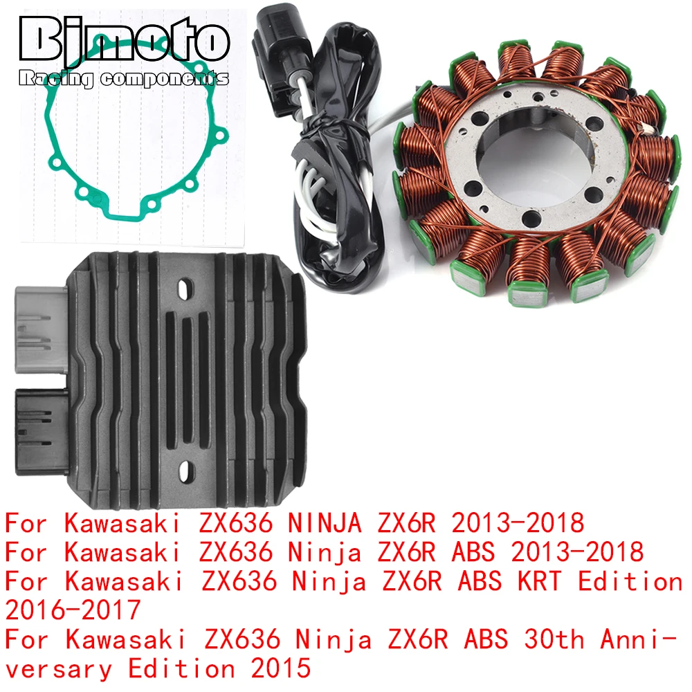 

ZX636 Stator Coil+Voltage Regulator rectifier For Kawasaki ZX636 Ninja ZX6R ABS 30th Anniversary KRT Edition 2015 With Gasket