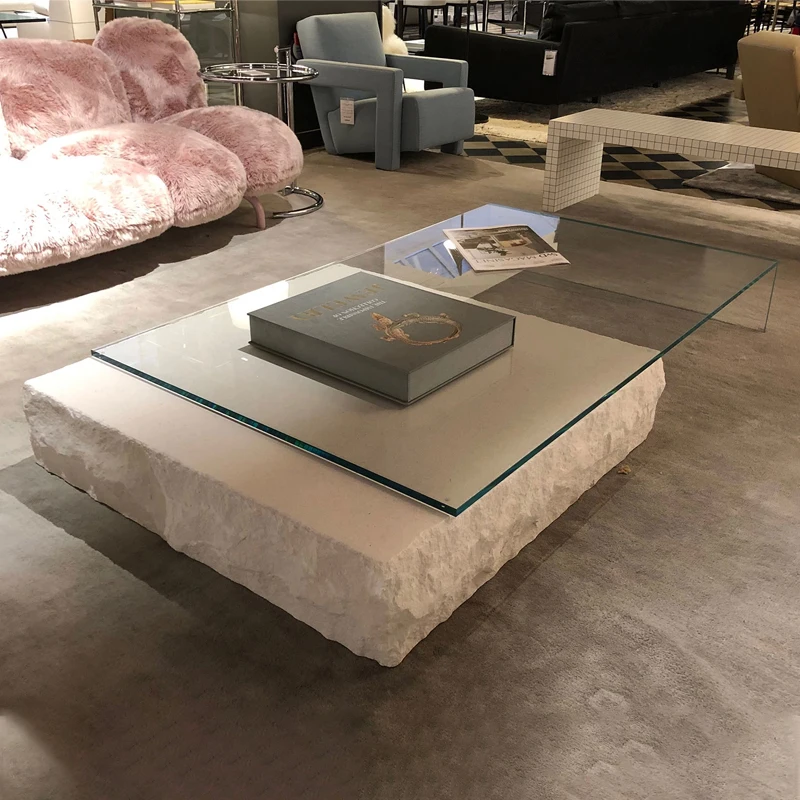 

Simple modern marble, rubble, travertine coffee table Italian design sense telescopic square living room home glass low table
