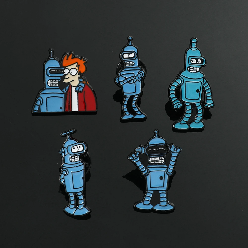 Classic Comedy Futurama Brooch Creative Robot Bender Lapel Pin Kawaii Collection Badge for Clothes Hat Backpack Accessory Gifts