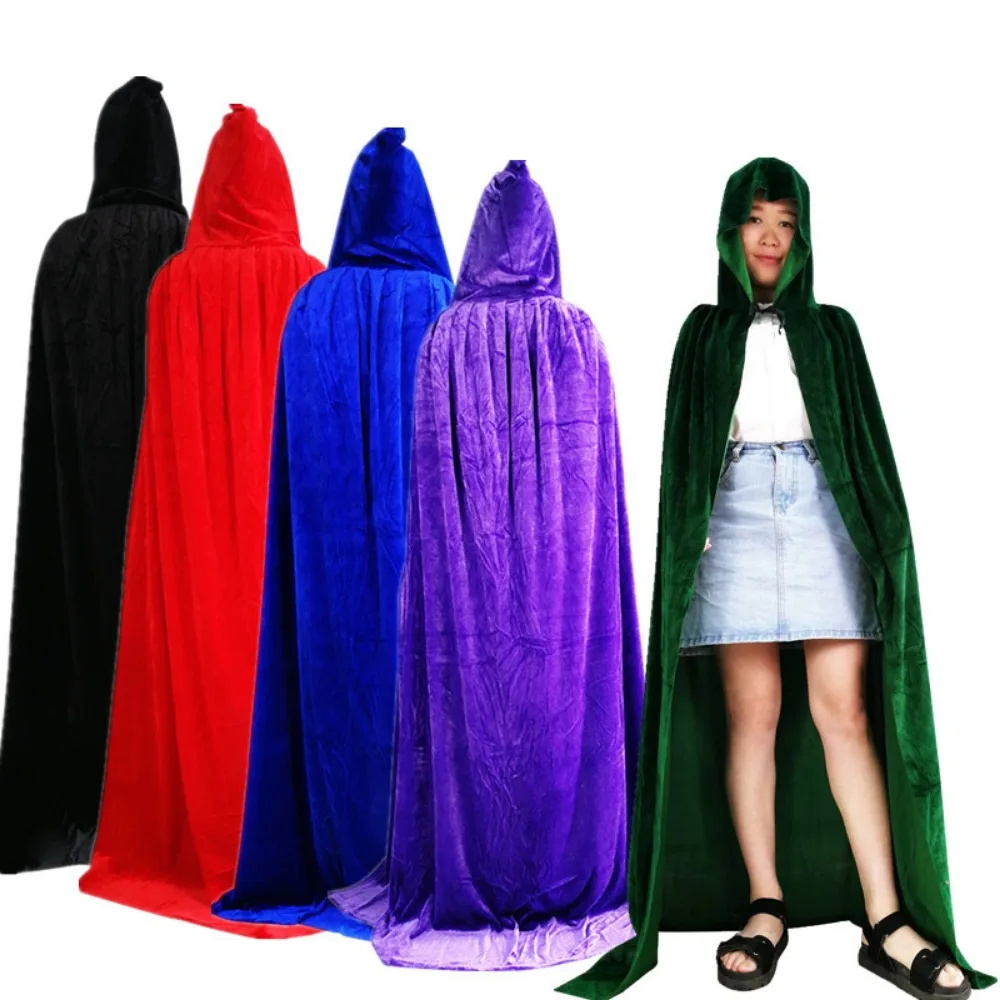 Halloween Costume Dance Dress Children Adult Cape Black Velvet Cloak