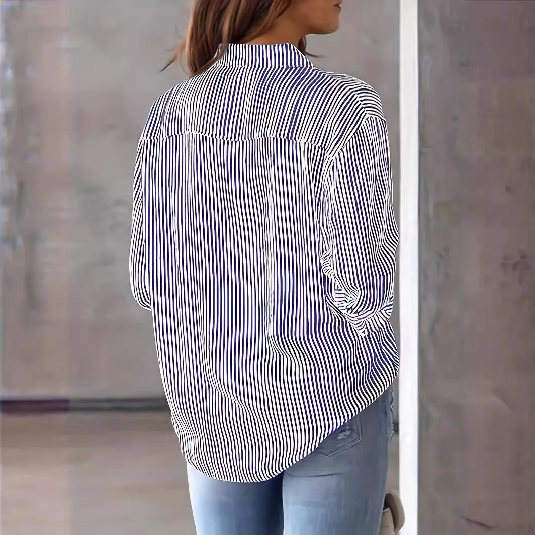 Autumn new printed striped cardigan tops casual fashion long-sleeved shirts for women