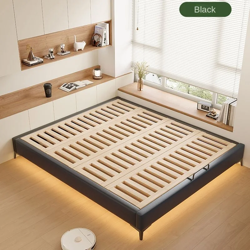 *Modern Simple Neat Double Solid Wood Suspension Bed No Row Skeleton Bed Board with Mortise Tenon Bed Is Neat