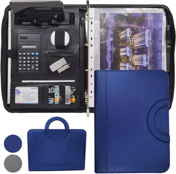 แฟ้มผลงานหนัง A4พับได้4ห่วงพับได้มีซิปที่จัดระเบียบเอกสารทางธุรกิจระดับมืออาชีพสำหรับผู้ชายผู้หญิงกับ M