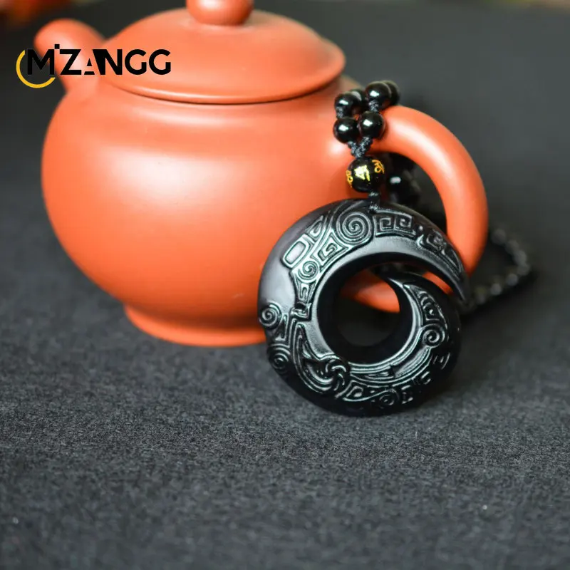 Natural Black Obsidian Lucky Amulet Necklace Pendant Men and Women Holiday Gift Men and Women Necklace