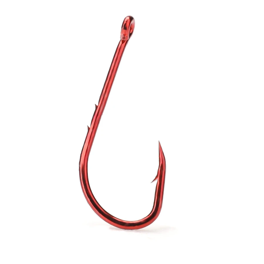 FTK-anzuelo de pesca de acero al carbono, doble púa, rojo, 1/0 #-4/0 #50 piezas 1 #-10 #100 piezas