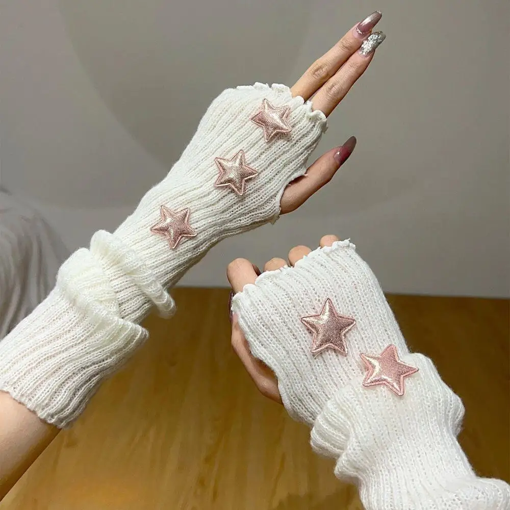Cute Rabbit Star Arm Warmers Anime Costume Fingerless Oversleeves For Cosplay Party Knit Y2k Gloves Women Y2k Hand Warmer Mitten