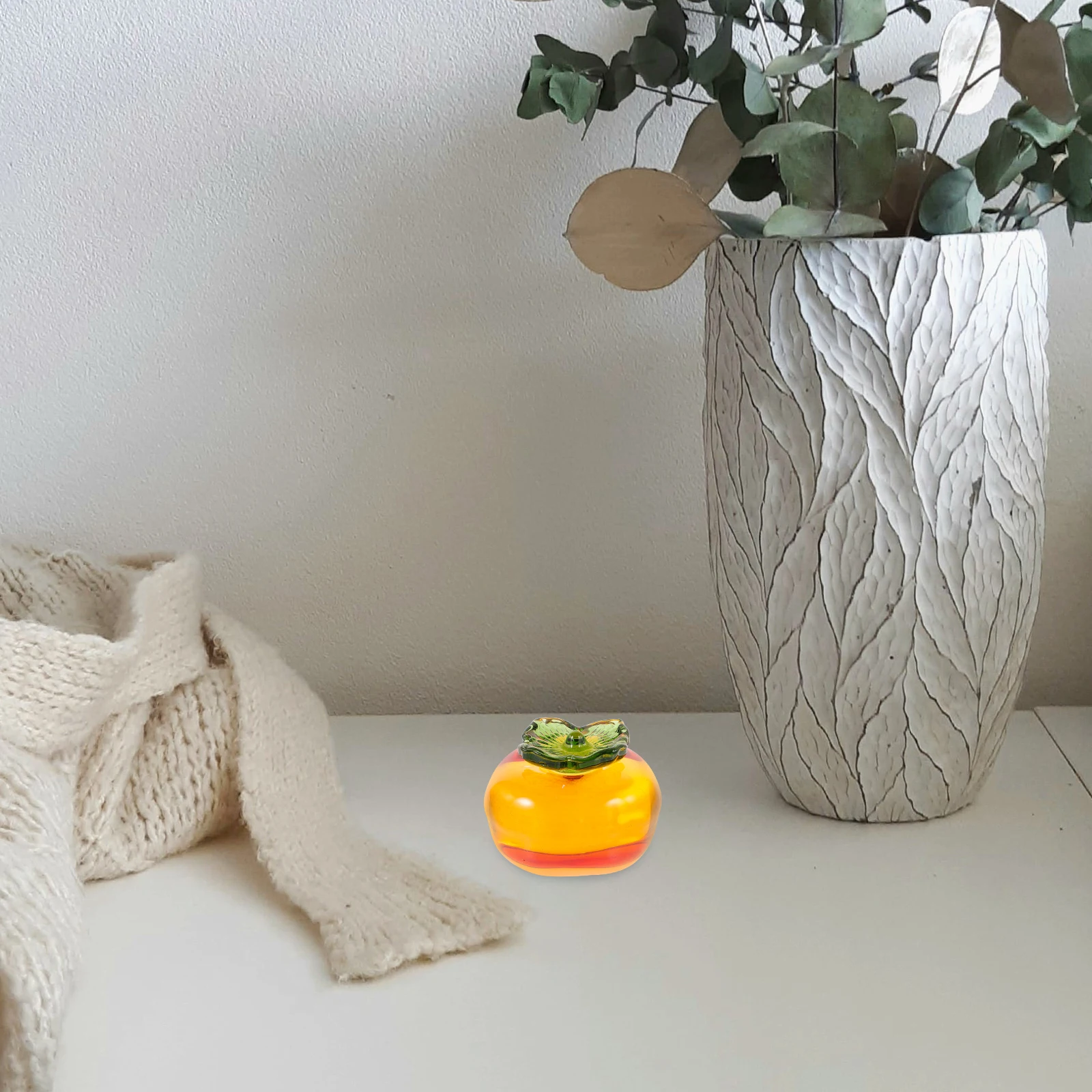 

Glass Persimmon Craft Decoration Delicate Workmanship Tabletop Home Decor Easy to Clean Long Lasting Gift Idea