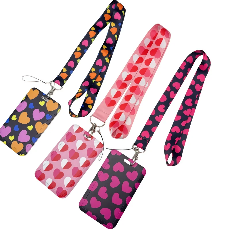 

Colored heart shape PVC Card Cover Student Campus Hanging Neck Bag Card Holder Lanyard ID Card Holders key chain ﻿