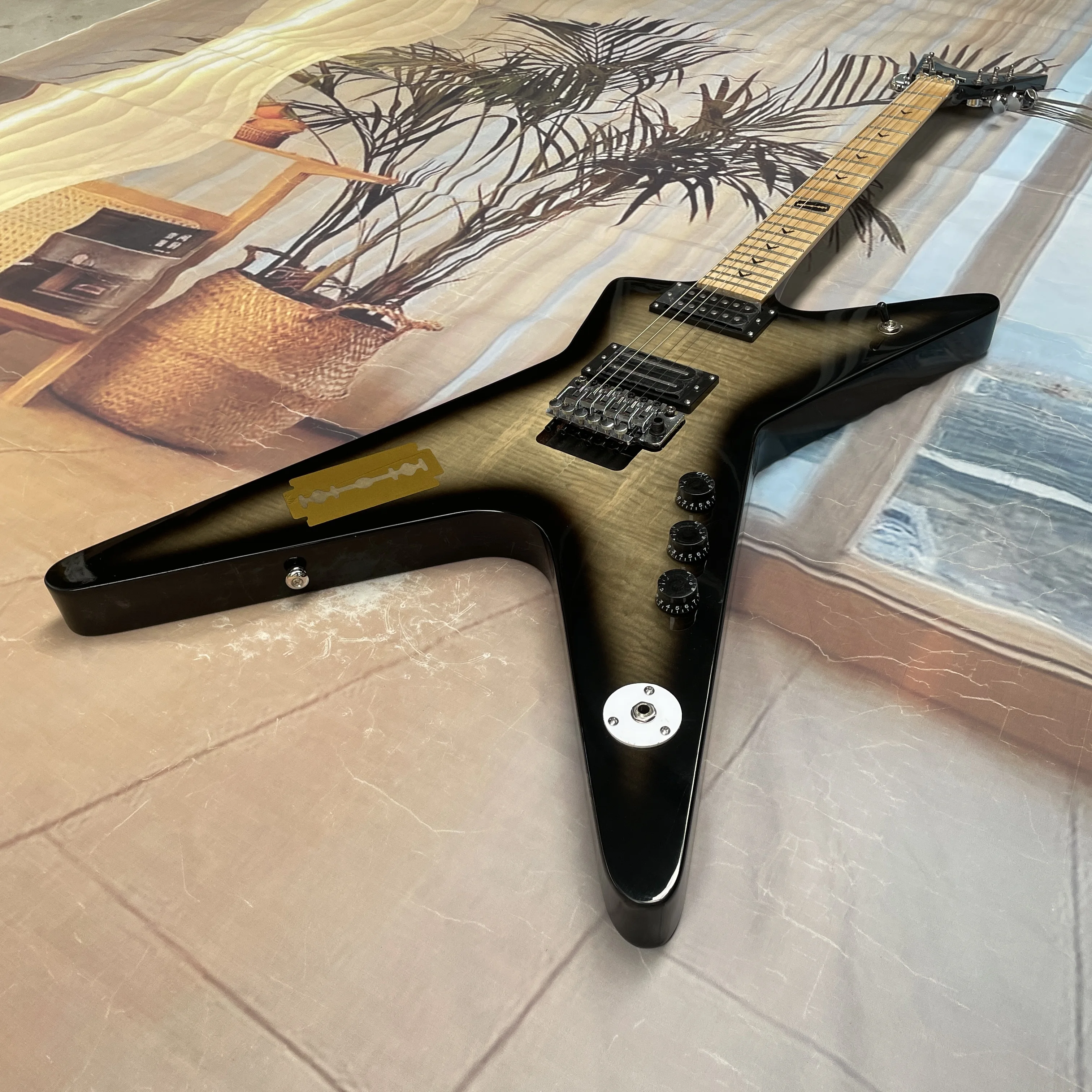 6-string electric guitar gradient smoked finish,tiger-stripe veneer,natural maple fretboardguitars,and metal enthusiast guitarra view 3