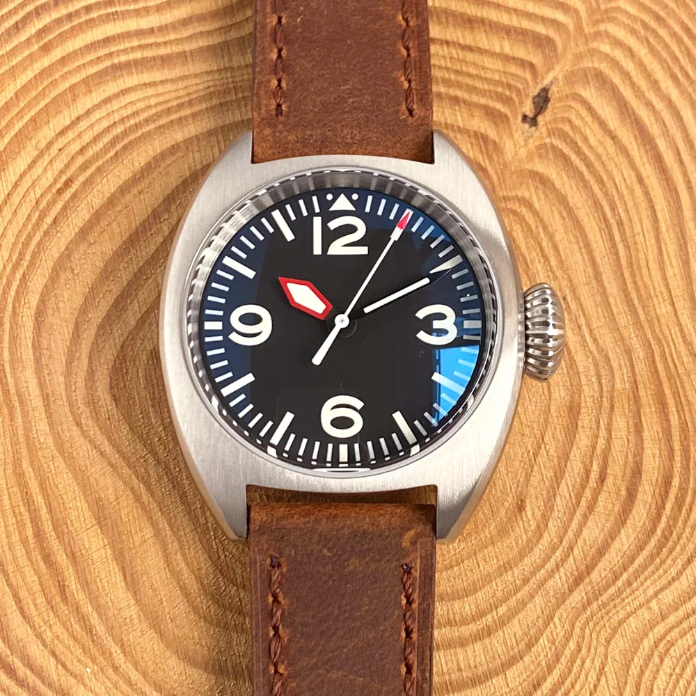 

20ATM Waterproof Tandorio NH35 Domed AR Sapphire 36mm Luminous Vintage Mechanical Watch Men Diving Wristwatch Brown Leather Band