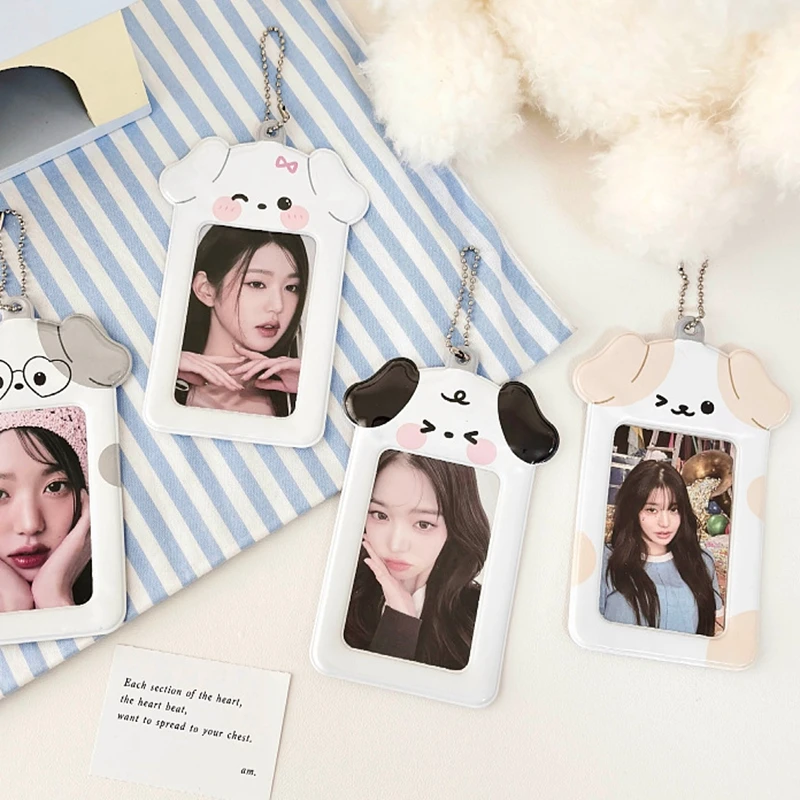 Ins New Korean Cute Puppy 3 Inch Kpop Photocard Holder Photo Card Holder Bag Pendant School Stationery Student Gift