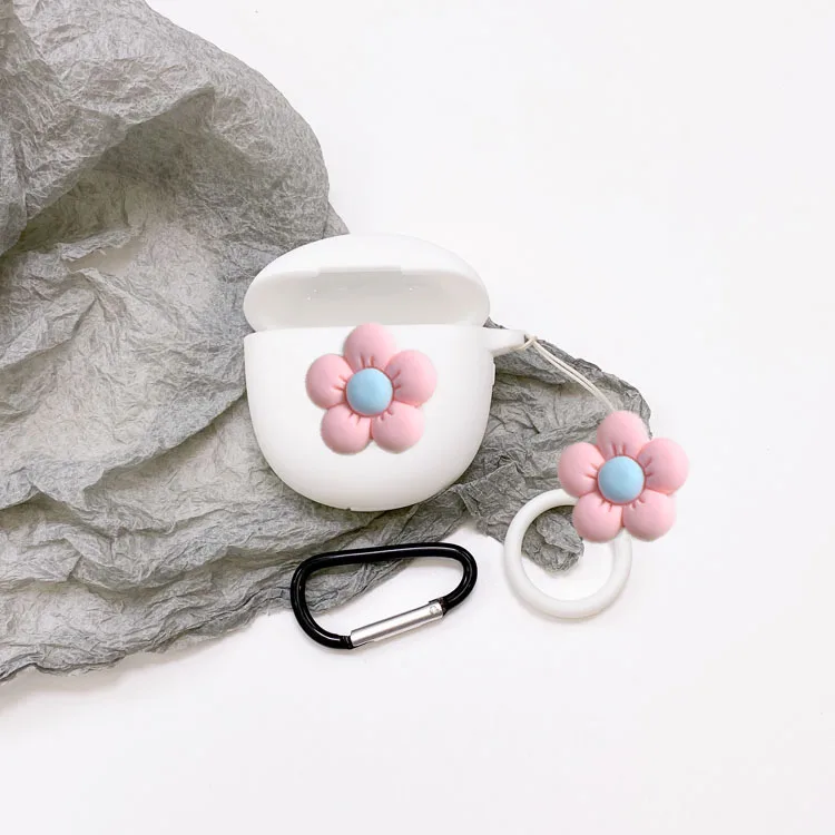 ดอกไม้น่ารักเคสสำหรับ Google Pixel Buds Pro กรณี Anti-Drop แหวนหูฟังที่น่ารักซิลิโคนหูฟังกล่องชาร์จ