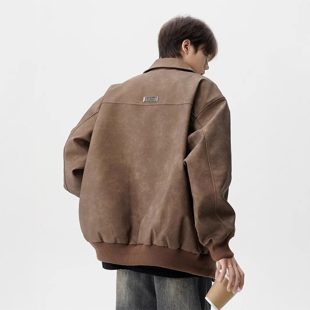 American Style Turn-Down Collar Leather Jacket for Men, New Loose Casual Design for Spring and Autumn, Stylish Couple Workwear