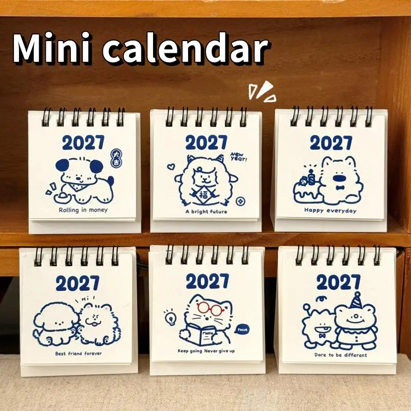 New 2027 Mini Desk Calendar With Cute Cartoon Prints Portable For Office Home Student Daily Time Management