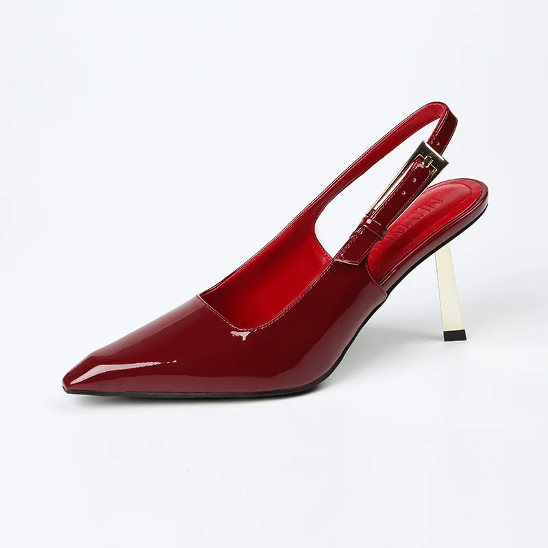 2024 Spring Celebrity Style, Elegance, Huizhou Women's Fine French Square Head, Red Fashionable High Heels, Single Shoes