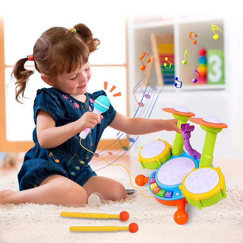 Kids Drum Set Toddlers 1-3 Musical Baby Educational Instruments Toys for Toddlers Girl Microphone Learning Activities Gifts