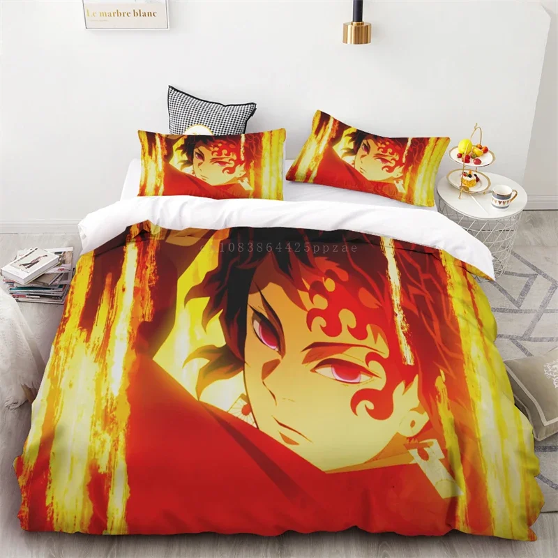 Funda nórdica Demon Slayer para adultos y niños, suave y cómoda, tamaño completo, No Yaiba Kimetsu, cama de matrimonio, regalo de cumpleaños