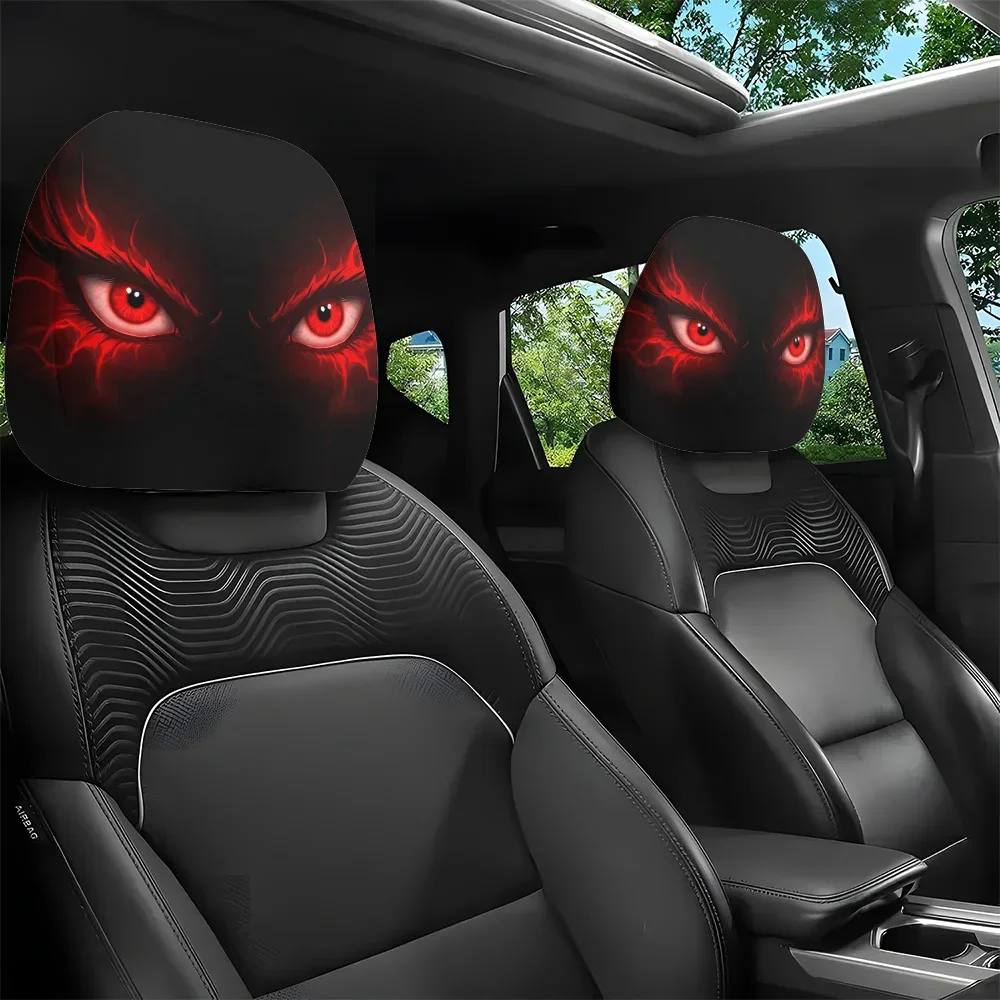 Set Of Two Flame Demon Eye Printed Car Seat Headrest Covers Creating A Cool And Mysterious Driving Atmosphere