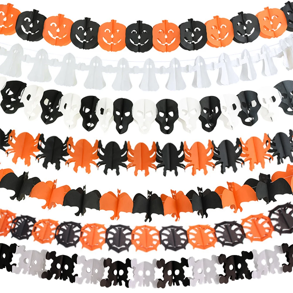 Halloween Hanging Banner Garland Bunting Pumkin Ghost Bat Paper Banner Door Hanging Ornaments Halloween Xmas Party Decoration