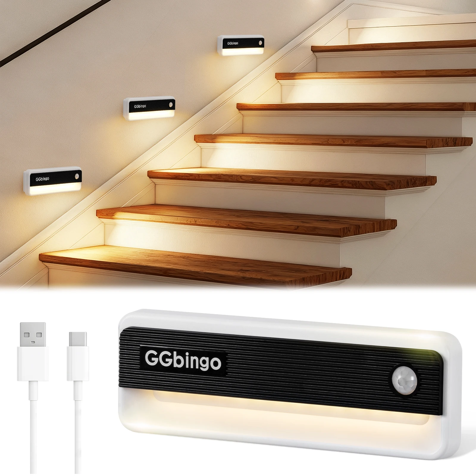 

GGbingo Human Body Induction Night Light Multi-light Linkage Type-C Charging Footlights Wall Lamp 6000K Cabinet Light