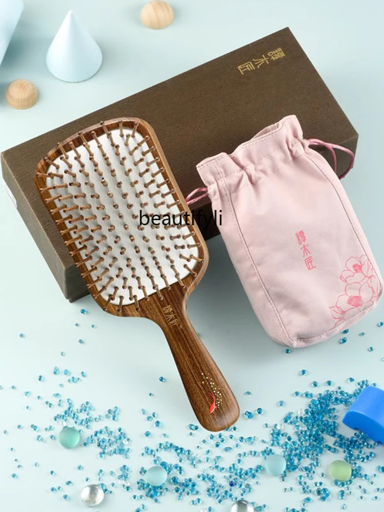 Hair care comb gift box, carp jump jasper jade sandalwood airbag air cushion, women's long curly hair massage comb