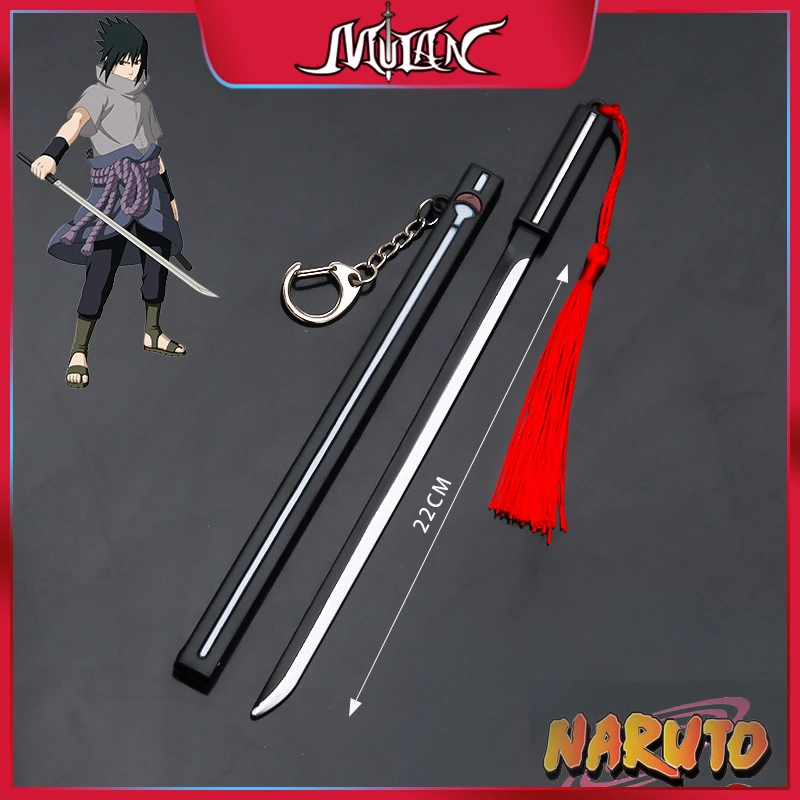 22cm Naruto Weapon Sword of Kusanagi Uchiha Sasuke Katana Metal Keychain Model Normal and Popup Samurai Real Steel Safe Toys Boy