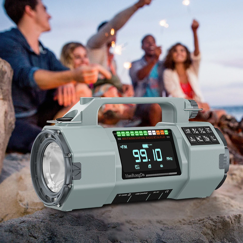 راديو كرنك اليد في حالات الطوارئ مع إنذار SOS ومصباح LED ومكبر صوت BT وراديو محمول يعمل بالطاقة الشمسية لحالات الطوارئ الداخلية والخارجية #1