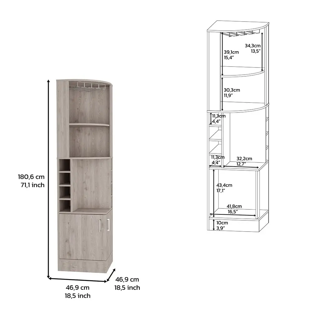 Light Gray Bar Cabinet w/ 8 Wine Cubbies & 2 Doors, Display Shelf & Upper Storage, Customized
