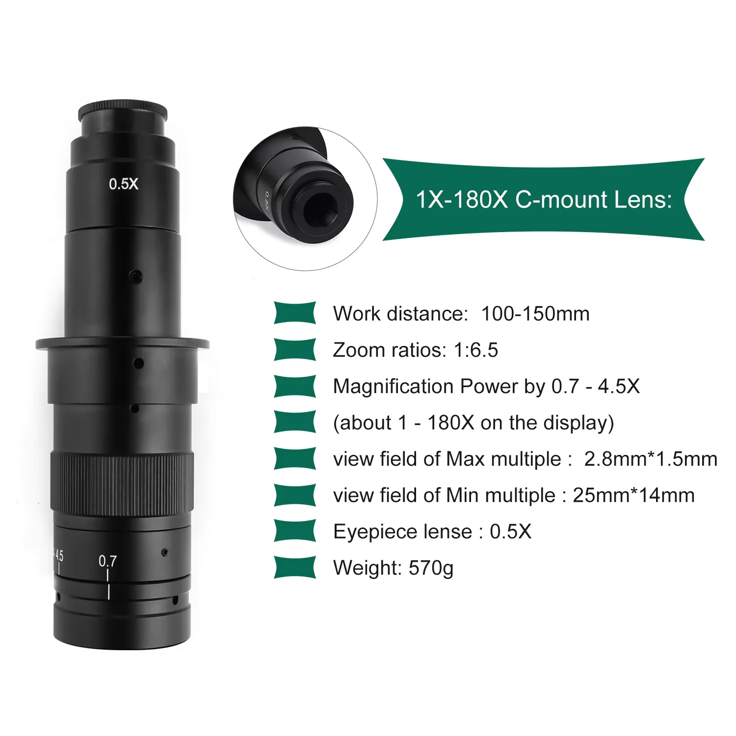 Universal Bracket Microscope 48MP 4K Video Camera 180X Zoom C Mount Lens For Laboratory Digital Microscopes Large Base