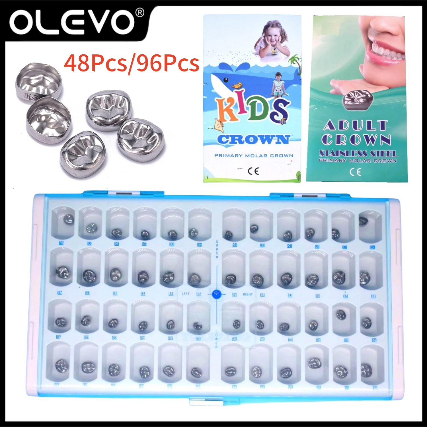 

48/96Pcs Dental Primary Molar Crown Preformed Metal Crown for Teeth Kids Adult Temporary Crowns Kit Dentistry Ortho Material