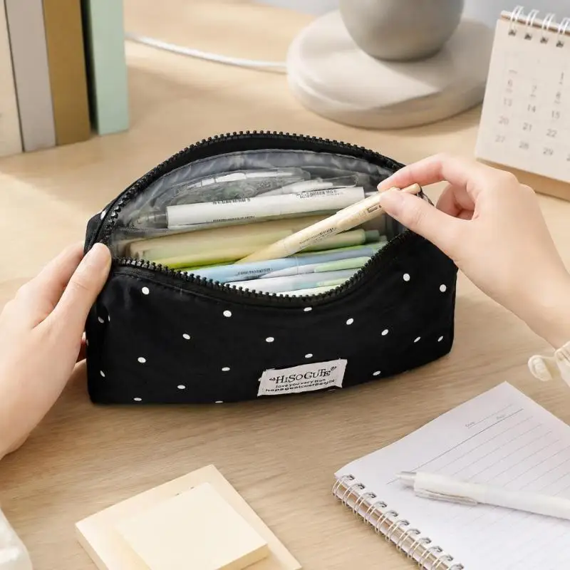 R53C Office Pencil Pouches with Top Zippers Closure and Dotted Polyester Exterior, Organizers for Pen and Small Essential