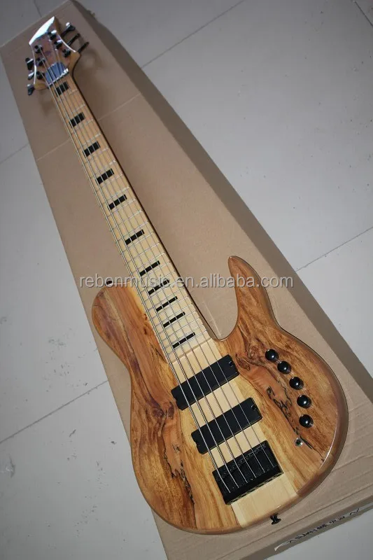 6 string neck through body spalted maple electric bass guitar