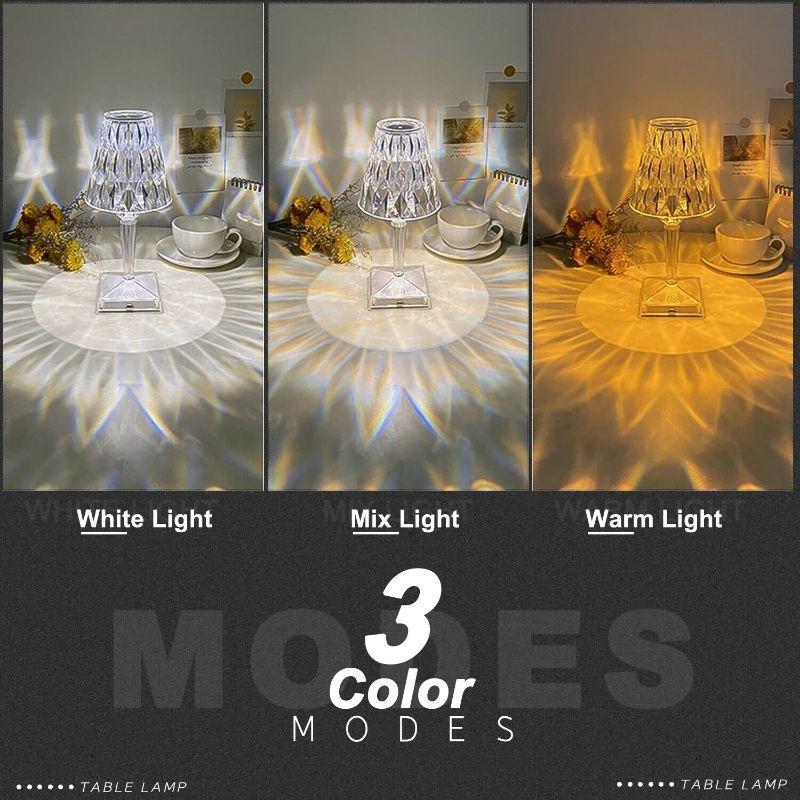 Lampada da tavolo diamante 16 colori Touch LED lampada da tavolo lampada romantica atmosfera di cristallo luce notturna USB per ristorante/Hotel/decorazioni per la casa