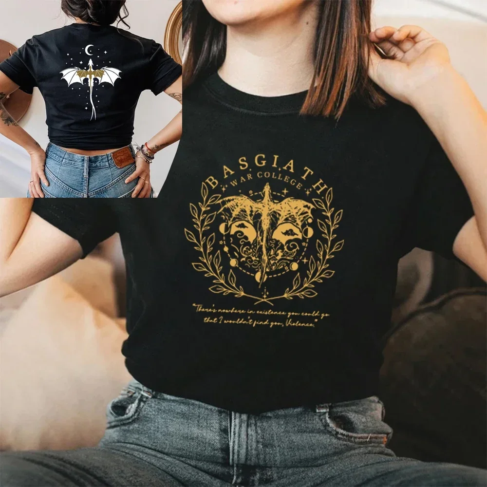 Fourth Wing Double-Sided T Shirts Basgiath War College T-Shirt Unisex Short Sleeve T-shirts Women's Vintage Tee Bookish Gift