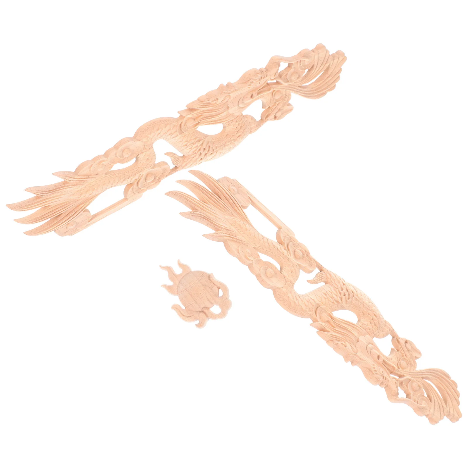 

2pcs Wood Carved Appliques Dragon Playing With Pearl Pattern For Door Cabinet Wardrobe Furniture Decoration Decor